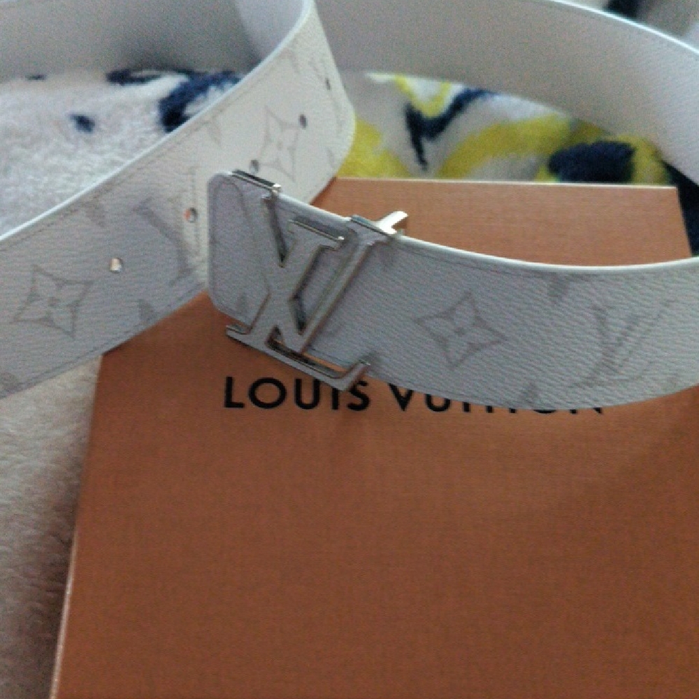 Louis Vuitton White and Silver Belt with Signature Monogram
